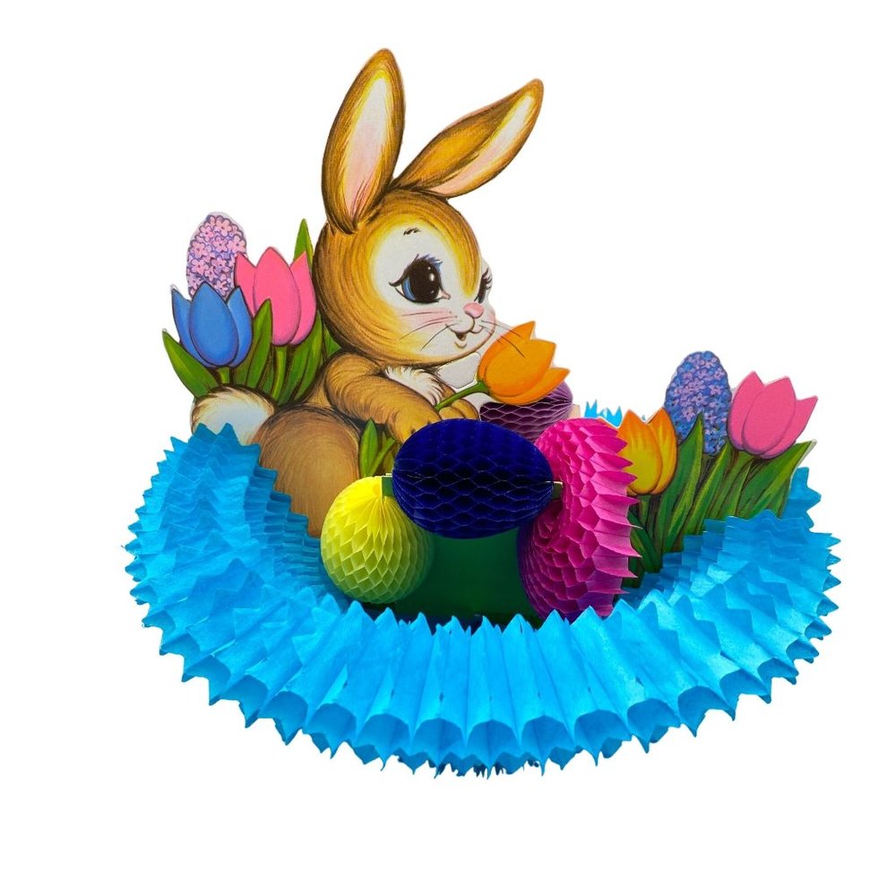 Vintage Beistle Bunny Nest honeycomb art tissue table center piece Easter‎